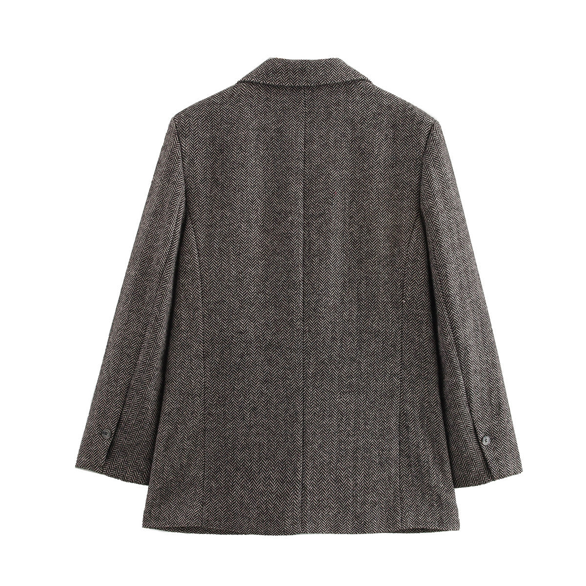 Manteau de costume automne-hiver en laine, avec motif chevrons, élégant et polyvalent.