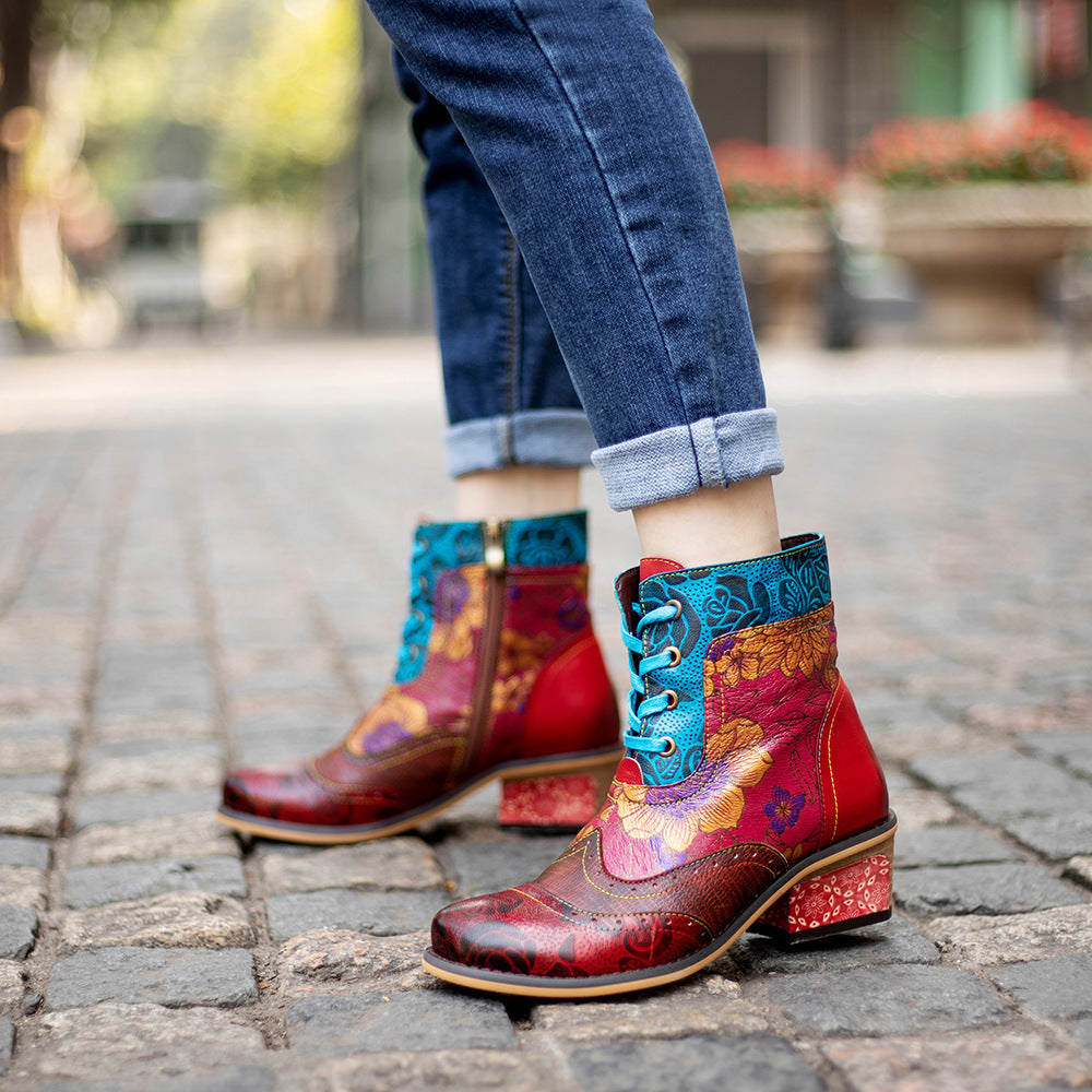 Bottes rétro femme à motif dentelle | Style cowboy