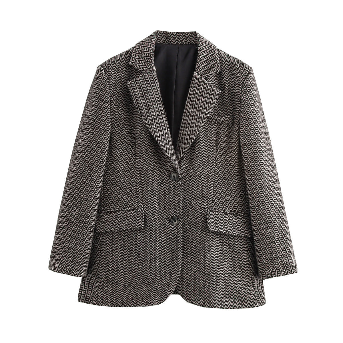 Manteau de costume automne-hiver en laine, avec motif chevrons, élégant et polyvalent.