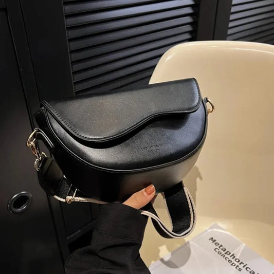 Women Fashion PU Leather Wide Strap Crossbody Bag