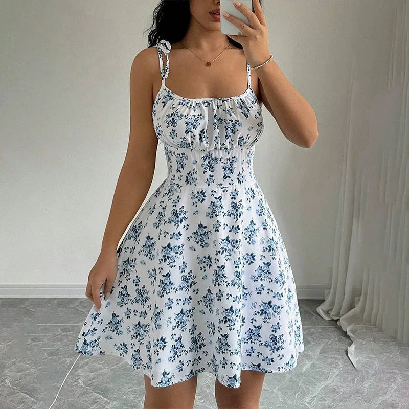 Women's Summer Floral Spaghetti Strap Beach Short Dress