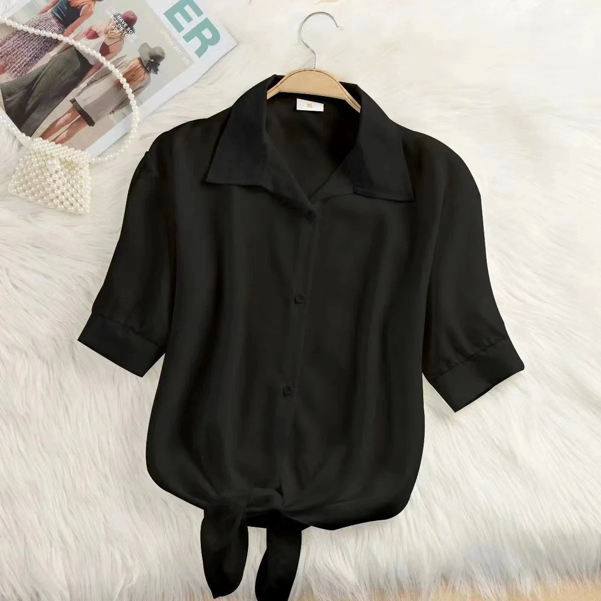 Women Summer Chiffon Blouse Short Sleeve Casual Shirt