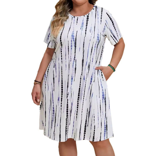 Robe Décontractée à Rayures Imprimées – Coupe Ample et Manches Courtes