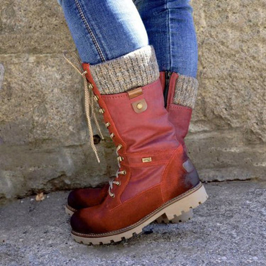 Bottes laine femme talon bas | Fermeture éclair

