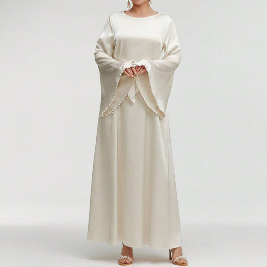 Robe Longue Élégante à Manches Longues avec Détail de Perles