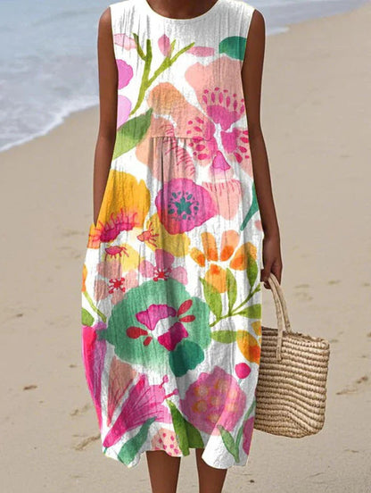 Robe Élégante à Imprimé Ethnique – Col en V et Manches Longues