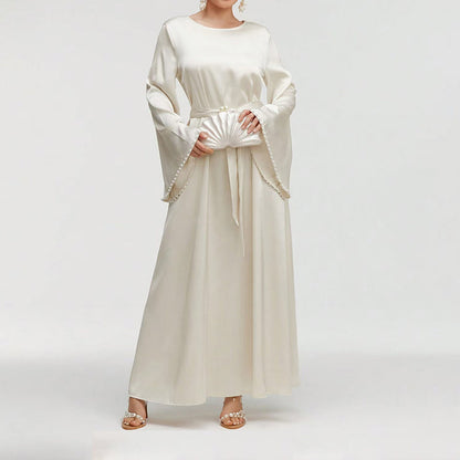 Robe Longue Élégante à Manches Longues avec Détail de Perles
