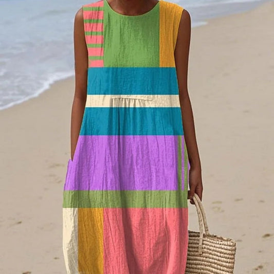 Robe Élégante à Imprimé Ethnique – Col en V et Manches Longues
