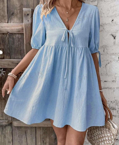 Robe Évasée à Lacets sur le Buste avec Décolleté Plongeant en V
