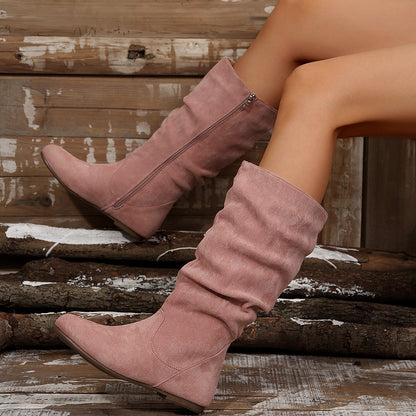 Bottes plates en daim femme | Zip latéral automne-hiver

