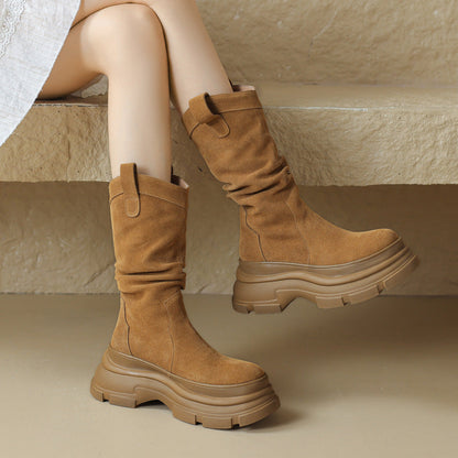 Bottes à poils givrés femme | Semelle épaisse, bout rond

