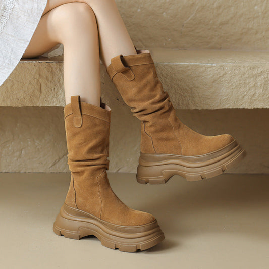 Bottes à poils givrés femme | Semelle épaisse, bout rond

