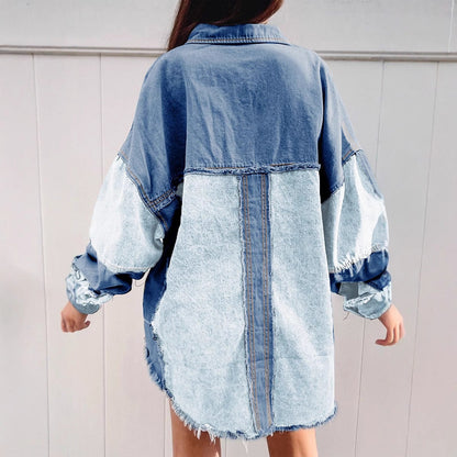 Manteau en denim à blocs de couleurs d'Halloween pour femmes