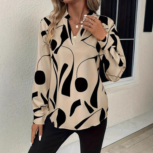 Chemise imprimée à col cranté et manches longues pour femmes
