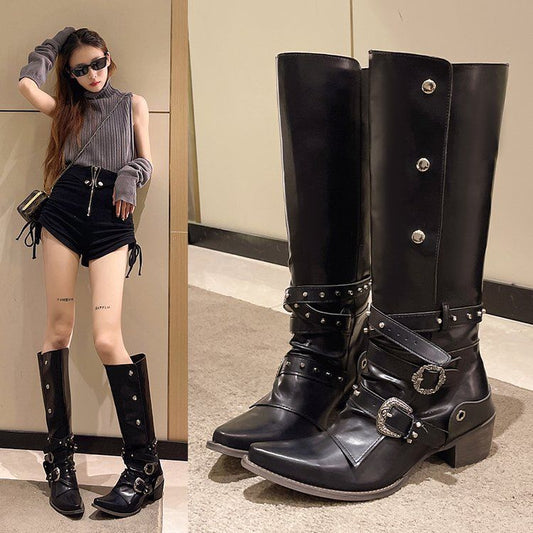 Bottes chevalier femme rétro | Hautes avec rivets

