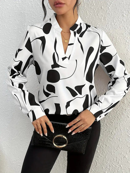Chemise imprimée à col cranté et manches longues pour femmes