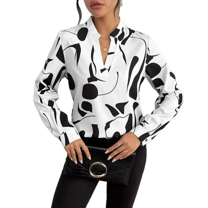 Chemise imprimée à col cranté et manches longues pour femmes