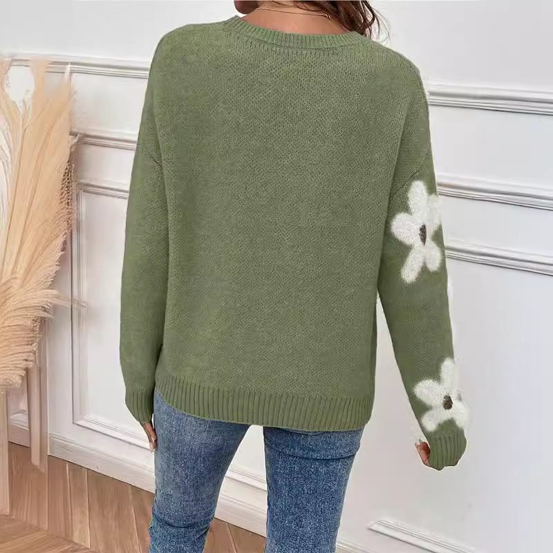 Mode pull col rond manches longues pull Jacquard couleur unie haut tricoté pour les femmes