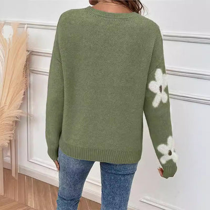 Mode pull col rond manches longues pull Jacquard couleur unie haut tricoté pour les femmes