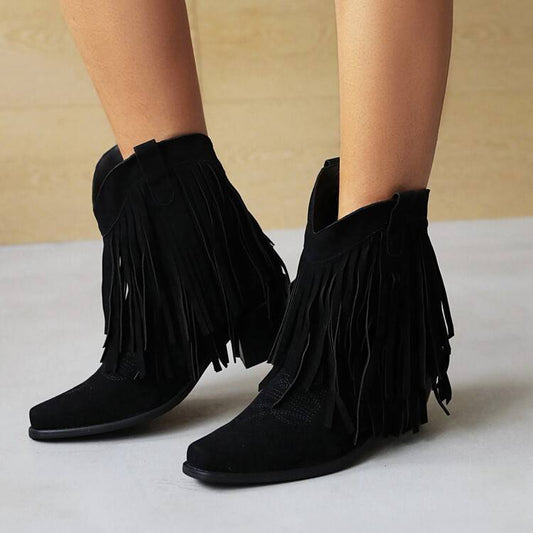 Bottes cowboy femme brodées | Bout carré, talon épais

