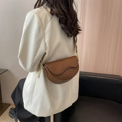 Women Fashion PU Leather Wide Strap Crossbody Bag