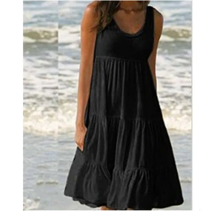 Women's Casual O Neck Sleeveless Ruffle Mini Dress