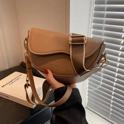 Women Fashion PU Leather Wide Strap Crossbody Bag