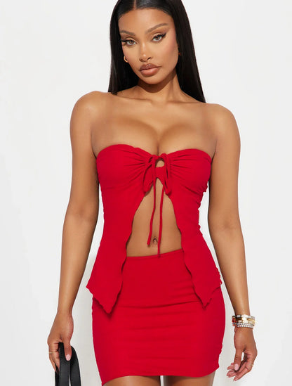 Women's Solid Color Tube Top & Skirt Two-piece Set