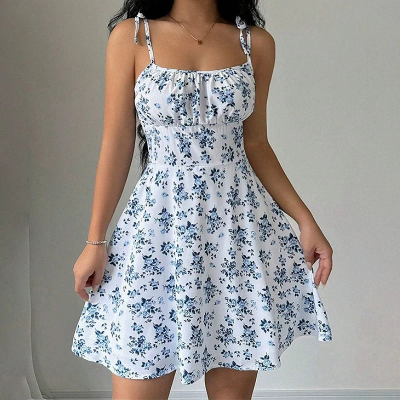 Women's Summer Floral Spaghetti Strap Beach Short Dress