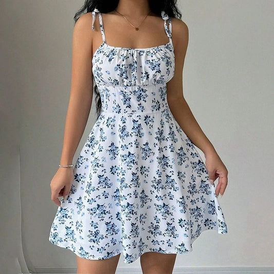 Women's Summer Floral Spaghetti Strap Beach Short Dress