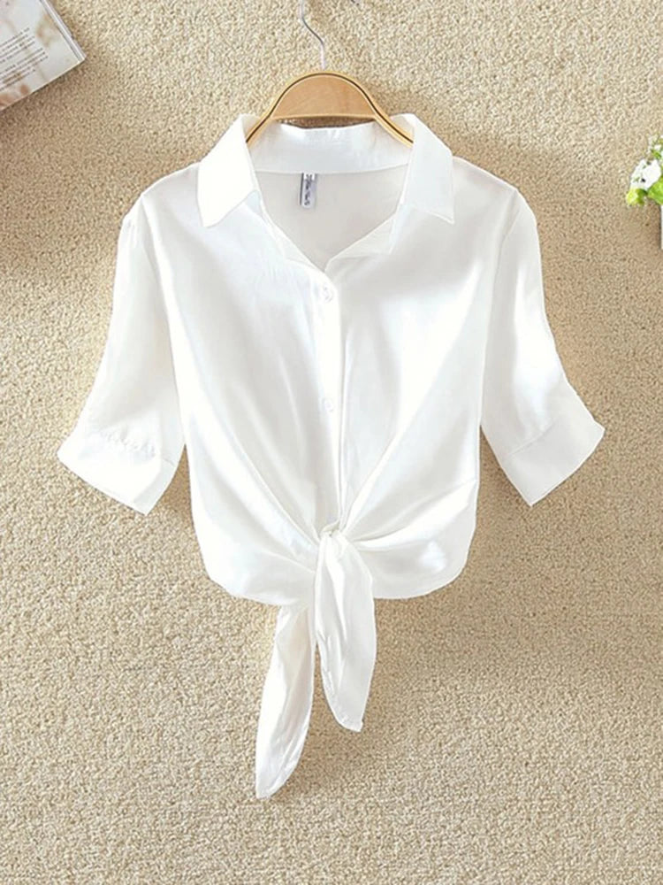 Women Summer Chiffon Blouse Short Sleeve Casual Shirt