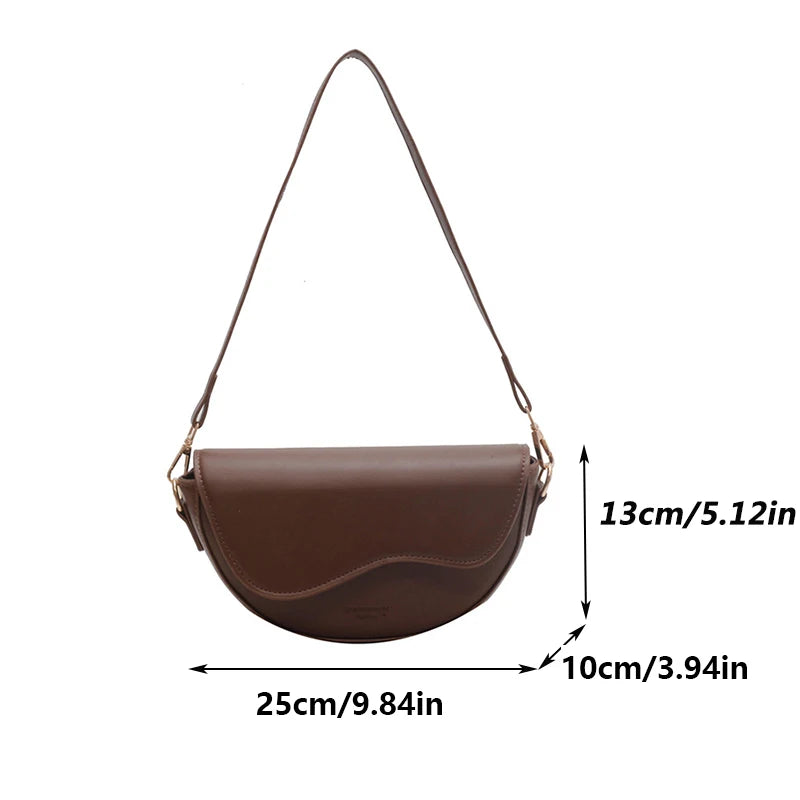Women Fashion PU Leather Wide Strap Crossbody Bag