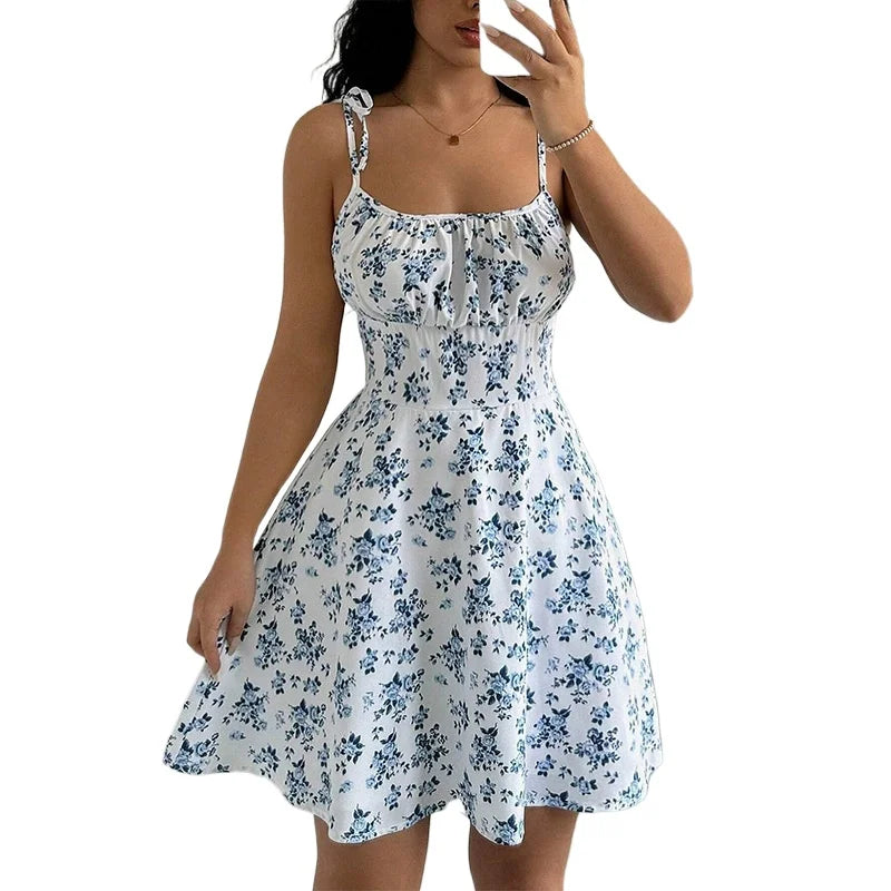 Women's Summer Floral Spaghetti Strap Beach Short Dress