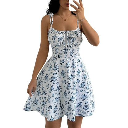 Women's Summer Floral Spaghetti Strap Beach Short Dress