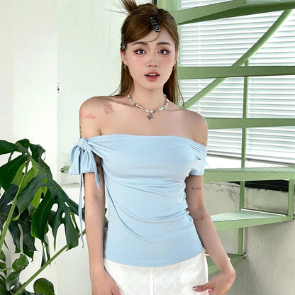 New Shrink Pleated One-Shoulder Crop Top