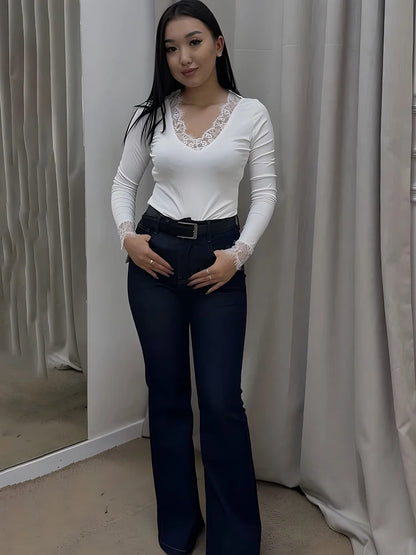 Women White Long Sleeve Short T-shirts