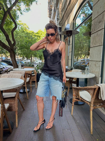 New  Chic Black Lace Crop Tops