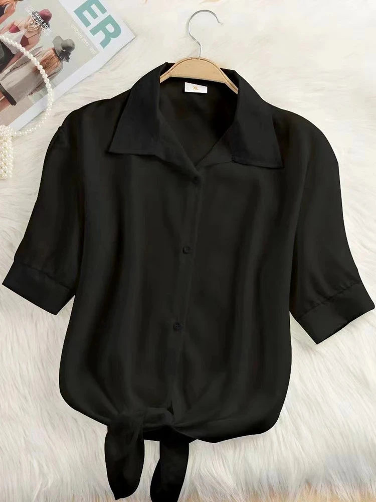 Women Summer Chiffon Blouse Short Sleeve Casual Shirt