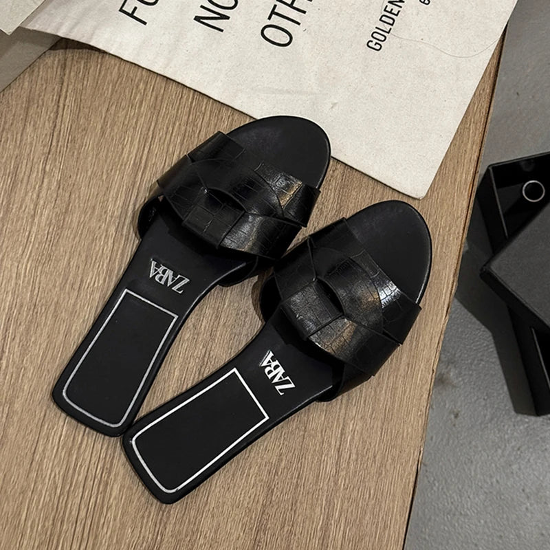 Women's Designer Brand Open Toe Flat Slippers