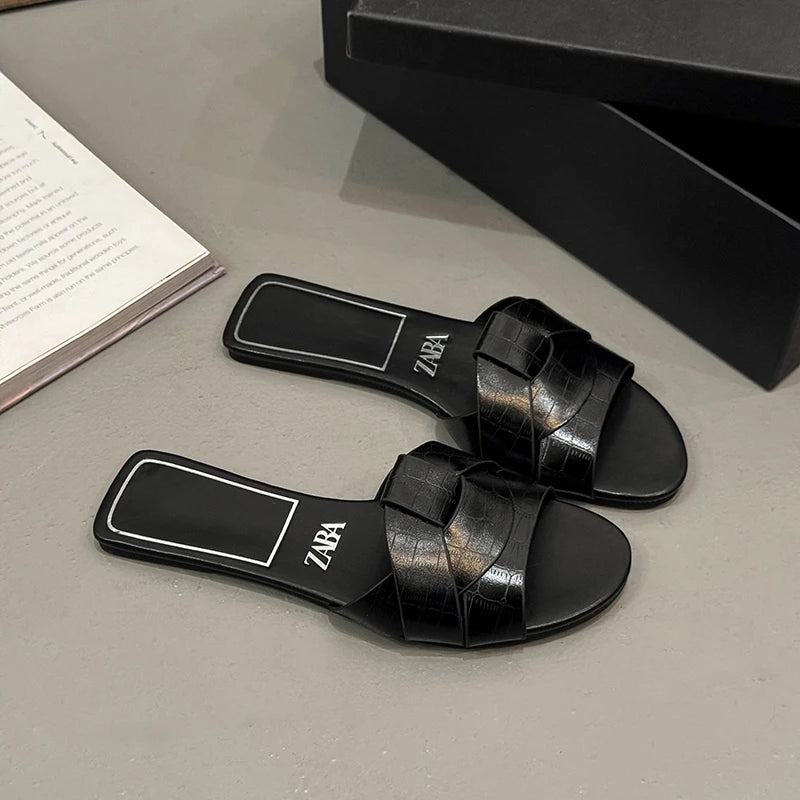 Women's Designer Brand Open Toe Flat Slippers