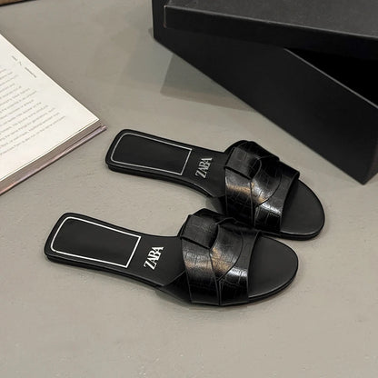 Women's Designer Brand Open Toe Flat Slippers