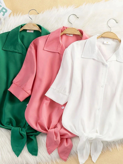 Women Summer Chiffon Blouse Short Sleeve Casual Shirt