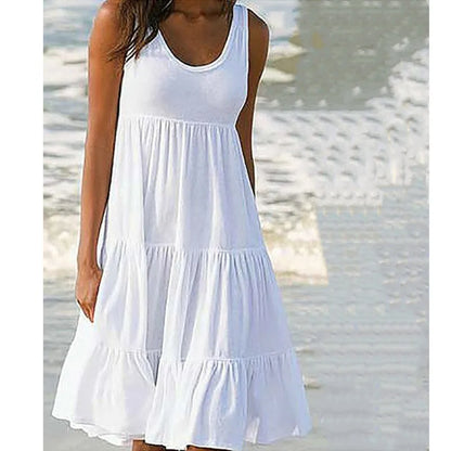 Women's Casual O Neck Sleeveless Ruffle Mini Dress