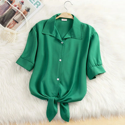 Women Summer Chiffon Blouse Short Sleeve Casual Shirt