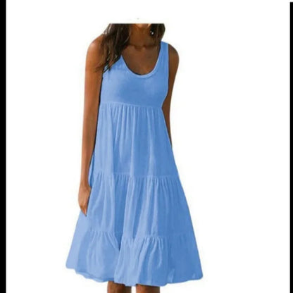 Women's Casual O Neck Sleeveless Ruffle Mini Dress