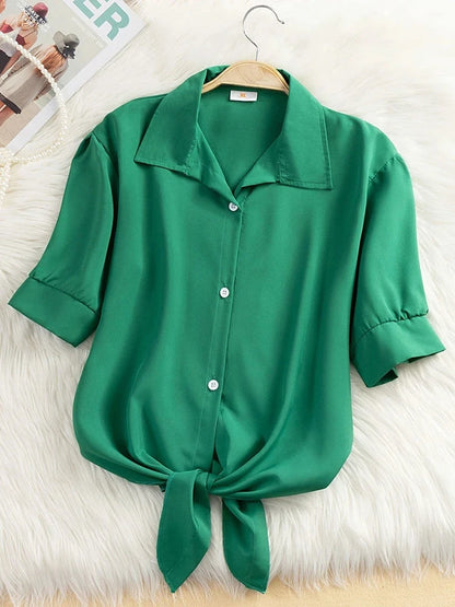 Women Summer Chiffon Blouse Short Sleeve Casual Shirt