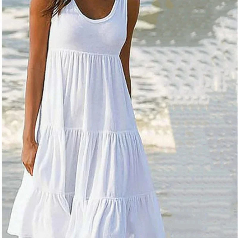 Women's Casual O Neck Sleeveless Ruffle Mini Dress