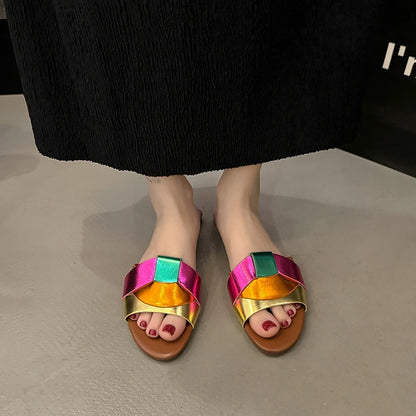 Women's Designer Brand Open Toe Flat Slippers