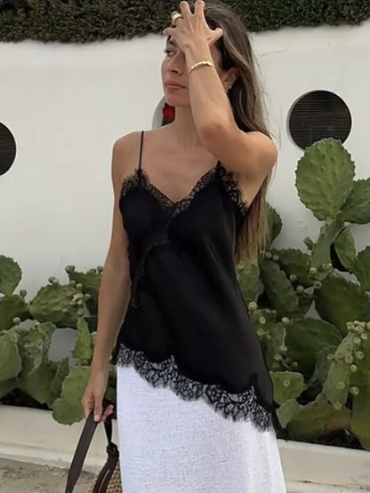 New  Chic Black Lace Crop Tops