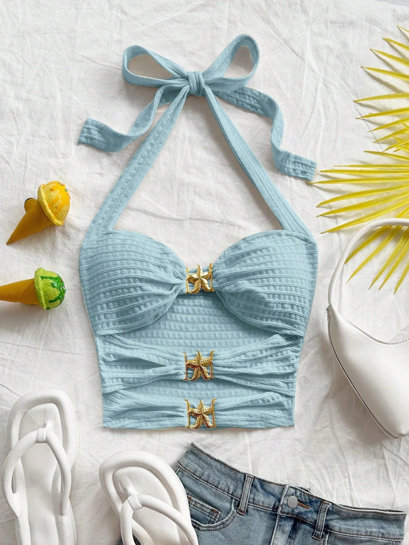 New  Style Hollowed-Out Five-Pointed Star Inlaid Versatile Halter Top